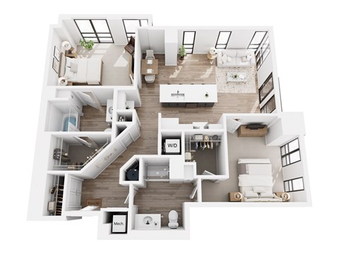 Floor plan for 2 beds, 2 baths, 1158 sqft